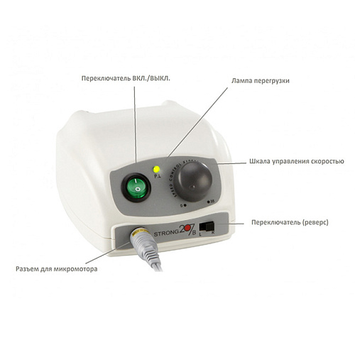 Saeshin STRONG 207B 107 - щеточный микромотор с наконечником 107, 35000 об/мин