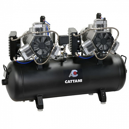 Cattani 300-952 - безмасляный стоматологический компрессор для 16-ти стоматологических установок, с 2 шестицилиндровыми двигателями, c 4 осушителями, с ресивером 300 л, 952 л/мин