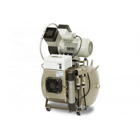 EKOM DK50 2V/50 S/M - безмасляный компрессор для 2-x стоматологических установок с кожухом, с осушителем, с ресивером 50 л